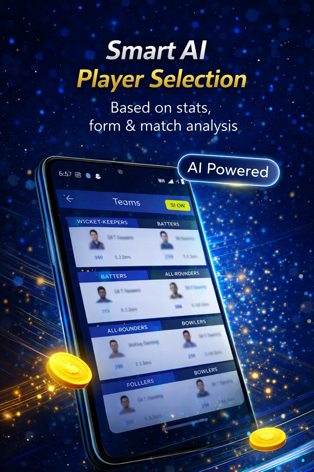 AI Dream Team free generated fantasy cricket team screen